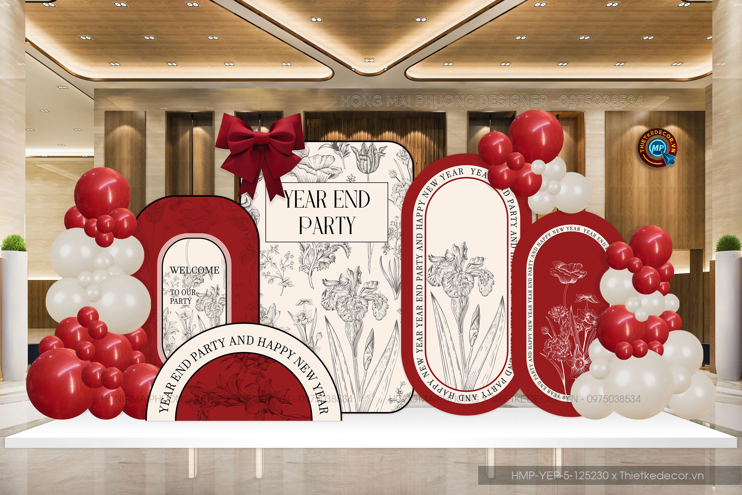 File thiết kế tiệc Tất niên 2025, Year End Party 2025 tone đỏ nhiều back phối hoa văn